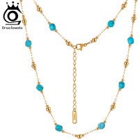 ORSA JEWELS Stainless Steel 18K Gold Plate Turquoise Choker Necklace Party Elegant Natural Turquoise Chain Collar Jewelry STMN04