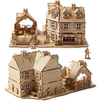 3D Wooden Puzzle War City Postwar Handmade Mechanical Assembly House Model DIY Kits Toys Desk Decoration Gifts
