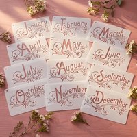 12-Piece Set of Month-Themed Hollow-Out Stencils, 12-Month English Decorative Spray-Painting Templates, Suitable for Calendars, Journals, Wall DIY Crafts, Beginner-Friendly Craft Tools