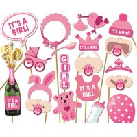 19pcs Pink Lovely It's a Girl Photobooth Props for Baby Shower Accessories Newborn Girl Gift Party Favor Supplies