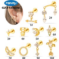 1PC G23 Titanium Piercing Jewelry Labret Ear Studs Internal Thread Flatback CZ Horse's Eye Moon Pendant Lip Stud Conch Earrings