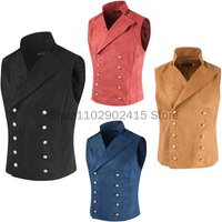 Vintage Suede Mens Victorian Double Breasted Vest Gothic Steampunk Slimfit Rock Star Punk Waistcoat Performance Stage Costume