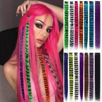 New Stripe Printed Clip in Hair Extensions Synthetic Straight Hair Highlights Colorful 18 Inches Wig Hairpieces Girls