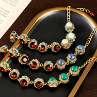 Boho Vintage Bracelet for Women Inlaid Red Gemstone Turquoise Retro Ethnic Jewelry