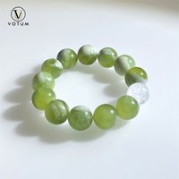 Votum 14.5m Natural Serpentine Jade Bracelet for Man Women Genuine Green Stone Wealthy Crystal Quartz Beaded Bracelets Jewelry