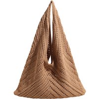 Brand Women Tote Knitting Handbag Triangle Design Woven Beach Bag Lightweight Elegant Portable Shoulder Bag Purse