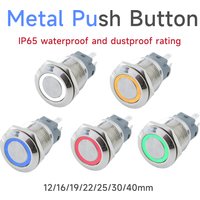 12mm 16mm 19mm 22mm metal push button on off switch self reset power lock LED light Waterproof Flat circular button 3-220v ip65