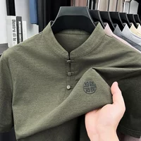 Mens Mandarin Collar Polo Shirt Short Sleeve Classic Button Placket Soft Comfortable for Business Casual and Weekend Leisure