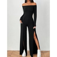 2Pcs Women Elegant Long Pants Set Solid Color Office Clothing Female Long Sleeves Side Split High Waist Wide Leg Trousers Set