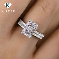 Certified 4CT Emerald/Radiant Cut Full Moissanite Halo Rings For Women 925 Silver Rectangle Diamond Engagement Ring Wedding Band
