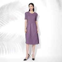 2026 New Women's Short-Sleeved Round Neck Loose A-Line Skirt Design Is Chic, Elegant and Fashionable Pullover Miyake Dress