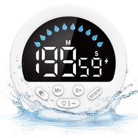 Visual Waterproof Timer LED Display Rechargeable Timer with Suction Cup 199Mins Countdown stopwatch for Bathroom and Kitchen