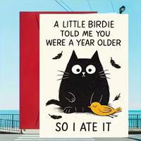 Funny Cat Birthday Card "A Little Birdie Told Me You're Older, So I Ate It" Pun Card, Humorous Anti-Aging