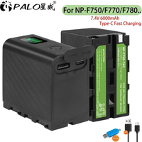 6000mAh NP-F750 NP-F770 Battery NP F750 NP-F550 LED Power Indicator Battery + Type-C Port for Sony NP-960 F970 CCD-TRV58 MC1500C