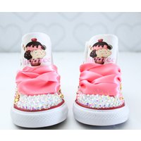 Dollbling Personalized Any Name Kids Pearls Sneakers Rhinestones 1st Birthday Tutu Party Candyland Girl Canvas Trainers