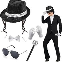 Michael Jackson Costume Accessories Set Sequin Fedora Hat Gloves Sunglasses Halloween Carnival Party Cosplay Props