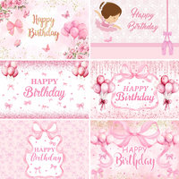 Pink Ballet Birthday Photography Backdrop Bow Balloon Butterfly Decor For Girls Birthday Party Bridal Shower Photo Background
