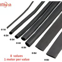 8 Meter/set Heat-shrink Tubing 1/2/3/4/5/6/8/10mm 2:1 Black Shrink wrapping Heat Shrink for Cables DIY Connector Wire Kit