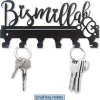 Wall Mounted Key Holder - Rustic Metal Key Rack with Hooks, Powder Coated Black, Easy Install Entryway & Kitchen Organ