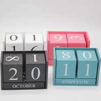 MDF Wooden Perpetual Calendar Eternal Blocks Month Display Building Blocks Calendar Pastoral Style Perpetual Calendar
