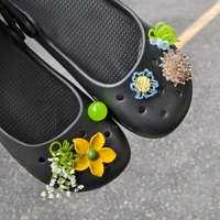 Boho Green Theme Handmade Beaded Pearl Ballet Clogs Accessories Summer Retro Hawaiian Flower Plumeria DIY Women Shoes Charms Set