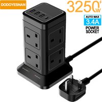 3250W UK AC Plug Multi-Function Power Strip Socket Network Filter 8AC Overload Switch With 3USB-A 1USB-C Ports Charging Adapter