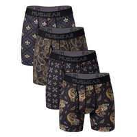 MUSWEAR 4pcs Men's Boxer Briefs Side Opening Double-Sided Brushed High Elasticity Quick-Drying All-over Print