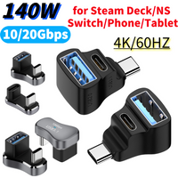 180 Degree Angle 2-in-1 Extension Connector Right Angle Type-C USB C Adapter for STEAM DECK/Switch/ASUS Rog Ally
