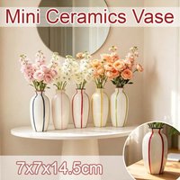 Mini Ceramics Vase Handmade Striped Decorative Vase Cute Bud Flower Plant Pot for Wedding Table Office Home Ornament 7x7x14.5cm