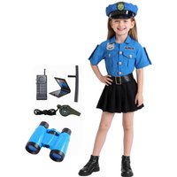 Police Officer Costume Set with Walkie Talkie Baton Whistle Hat Belt Matching Accessories for Holiday Role Play Performance