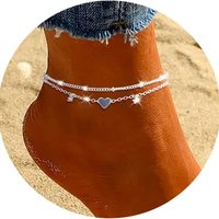 Waterproof Anklet Bracelet for Women, Dainty Stainless Steel CZ & Heart Charm Dainty Layer Chain Anklets for Teen Girls Trendy