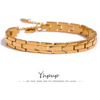 Yhpup 316L Stainless Steel Charm Polished Chain Golden Bracelet Bangle Statement Wide Pvd Adjustable Wrise Jewelry Women Men