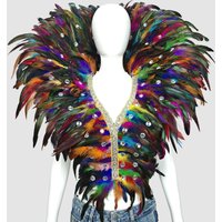 Luxury Feather Scarves, Cosplay Designer Punk Halloween Costumes Carnival, Feather Punk Carnival Party Costumes and Accessories