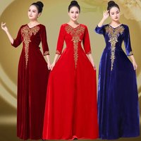 Ladies Golden Velvet Choral Performance Costumes Women Performance Costume Long Dresses Autumn Female Large Size 6XL Maxi Dress