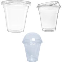 12OZ Clear Plastic Cups with Lids To Go Crystal Clear Disposable Plastic Cups with Straw for Iced Coffee Smoothies Soda Lemonade