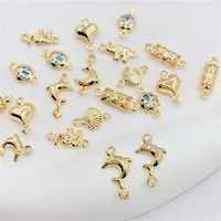14K Gold-Color Hollow Flakes Love Dolphin Pendant Small Pendant DIY Bracelet Necklace Finishing Material Accessories L414