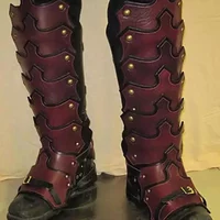 Medieval Larp PU Leather Leg Armor Gothic Greaves Gaiter Viking Knight Costume Kit Cosplay Rider Shoe Boot Cover For Men