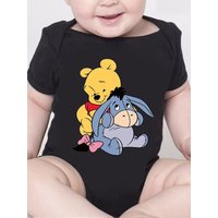Cute Winnie The Pooh and Donkey Printed Baby Bodysuits One Piece Jumpsuit Clothes Toddler Boy Girl Short Sleeve Outfits