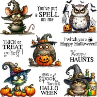 Mangocraft Halloween Witch Animals Cutting Dies Clear Stamp DIY Scrapbooking Metal Dies Silicone Stamp For Cards Albums Decor