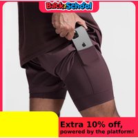 2025 neue atmungsaktive Doppelschicht-Sportshorts für Fitnessstudios, Fitness, Bodybuilding, Workout, schnell trocknend, Strand, 2-in-1-Shorts, Herren-Laufshorts