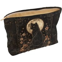 Cat patterned corduroy makeup bag, lightweight zipper storage box, multifunctional bag with lining, used for storing cosmetics
