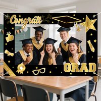 Class of 2026 Graduation Hollow Photo Background Cloth Party Decoration congrats GRAD Star mortarboard Decor Young Favor