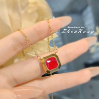 Foydjew French Style Retro Simple Gold Color Pendant with Red Corundum Ruby Necklaces Elegant Banquet Accessories For Women