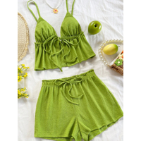Ladies' new best-selling solid-color camisole with adjustable buttons, short pants set