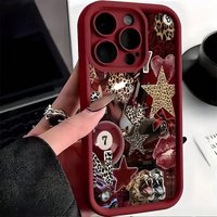 Burgundy Leopard Lips Pool Ball English Printed Phone Case For iPhone 17 16 15 14 13 12 11 Pro Max XS XR X 16 Plus 17 Air Cover