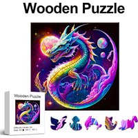 Colorful Dragon Wooden Puzzle for Jigsaw Lover, Uniquely Stress Relieves Toys, Christmas Birthday Gift Home Decor Family Game