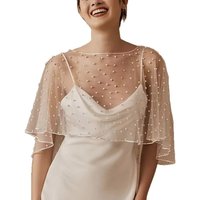 Sweet Pearl Bride Wedding Dress Shawl Beaded Front Short Long Back Evening Dresses Scarves Cape Transparent Mesh Scarf Wedding
