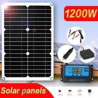 Panneau solaire 1200W, chargeur de panneau solaire 12V, double USB avec contrôleur 100A, panneau solaire flexible, camping en plein air, téléphone portable, voiture