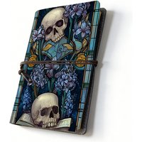 Gothic Skull Stained Journal, Dark Academia Floral Notebook, Witchy Grimoire Diary, Vintage Refillable Leather Journal for Gift
