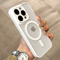 Matte Armor Magnetic For Magsafe Metal Lens Cap Case For iPhone 15 14 13 12 16 Pro Plus Max Wireless Charging Translucent Cover